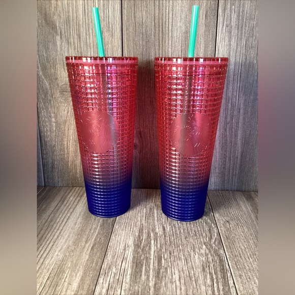Starbucks Watermelon Pink Purple Gradient Grid Tumbler Venti Summer (2) Tublers - Picture 1 of 14